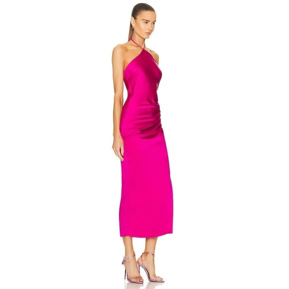 Jonathan Simkhai Hansel Halter Neck Satin Gown in Bougainvillea Size 10 NWT - Picture 4 of 12
